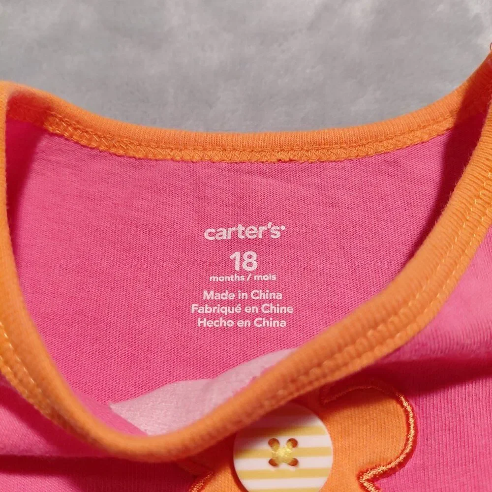 Carter's 18M Two Pocket Flutter Sleeve Retro Flower Tunic Top Contrast Color